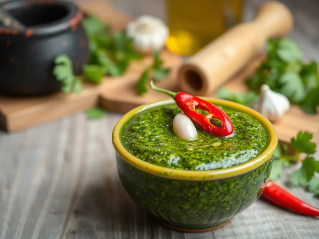Pikantne chimichurri – argentyński zielony sos z nutą chili
