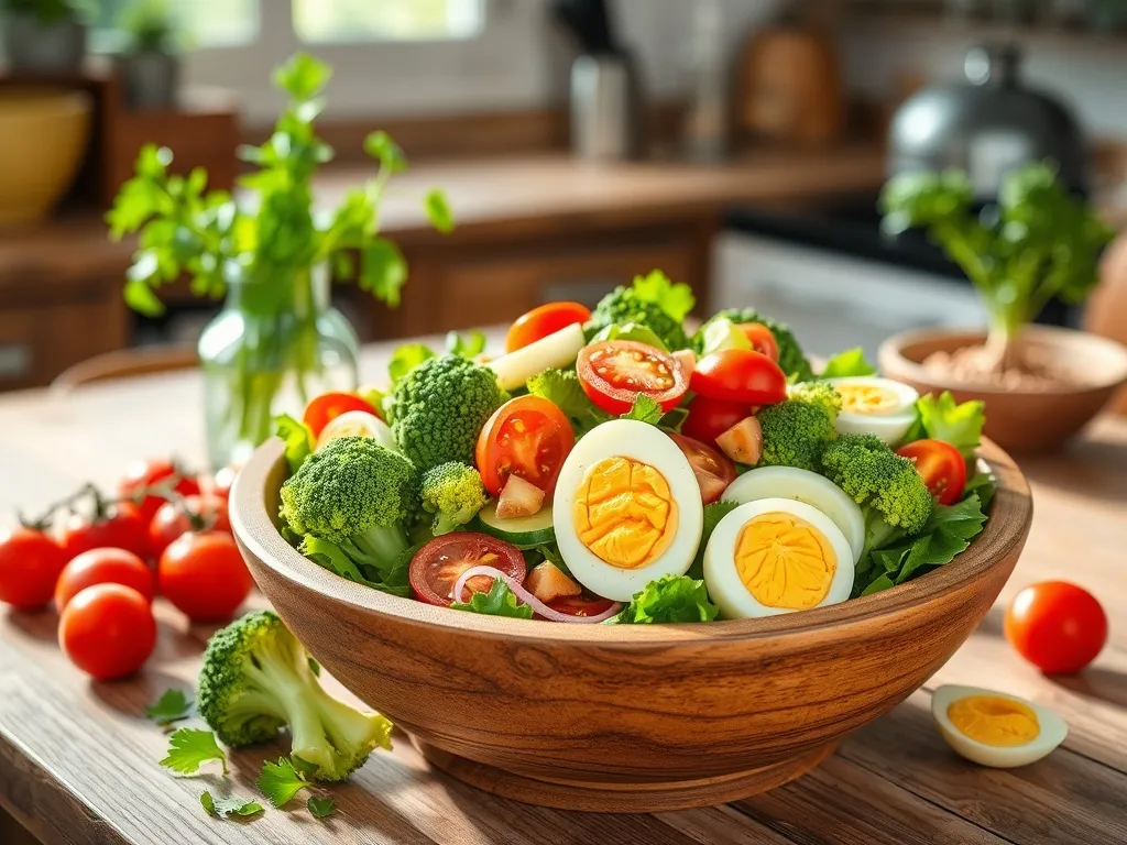 Przepis na sałatkę z brokułem, jajkiem, pomidorem i ogórkiem