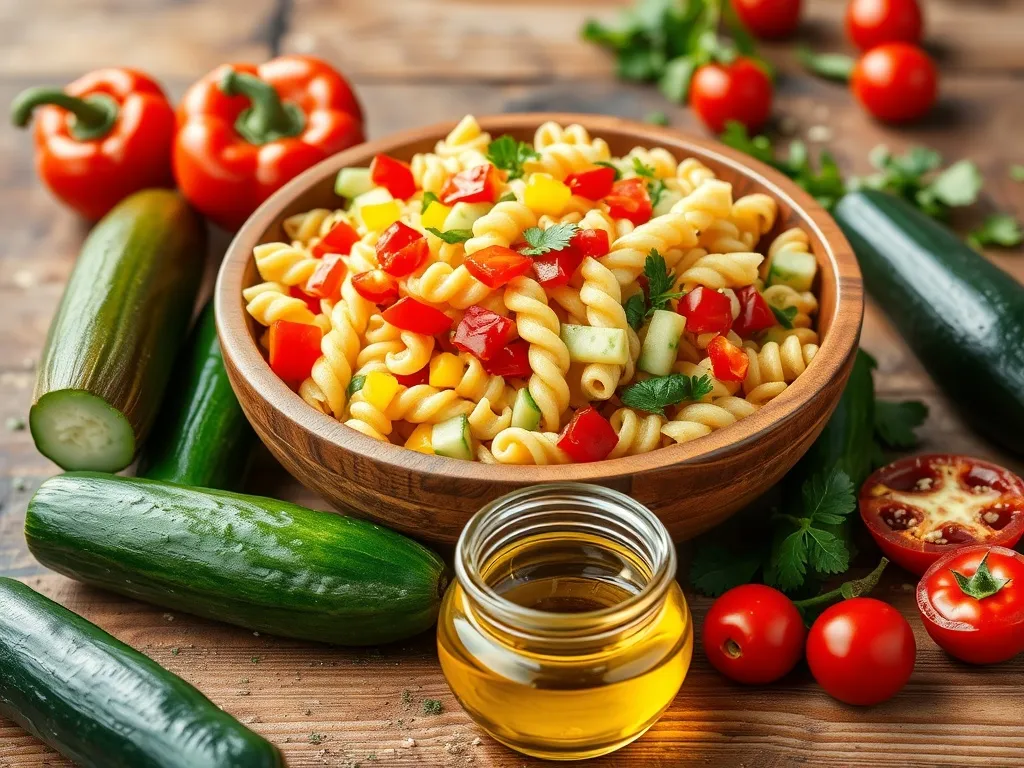 Łatwy przepis na sałatkę z makaronem, ogórkiem i papryką