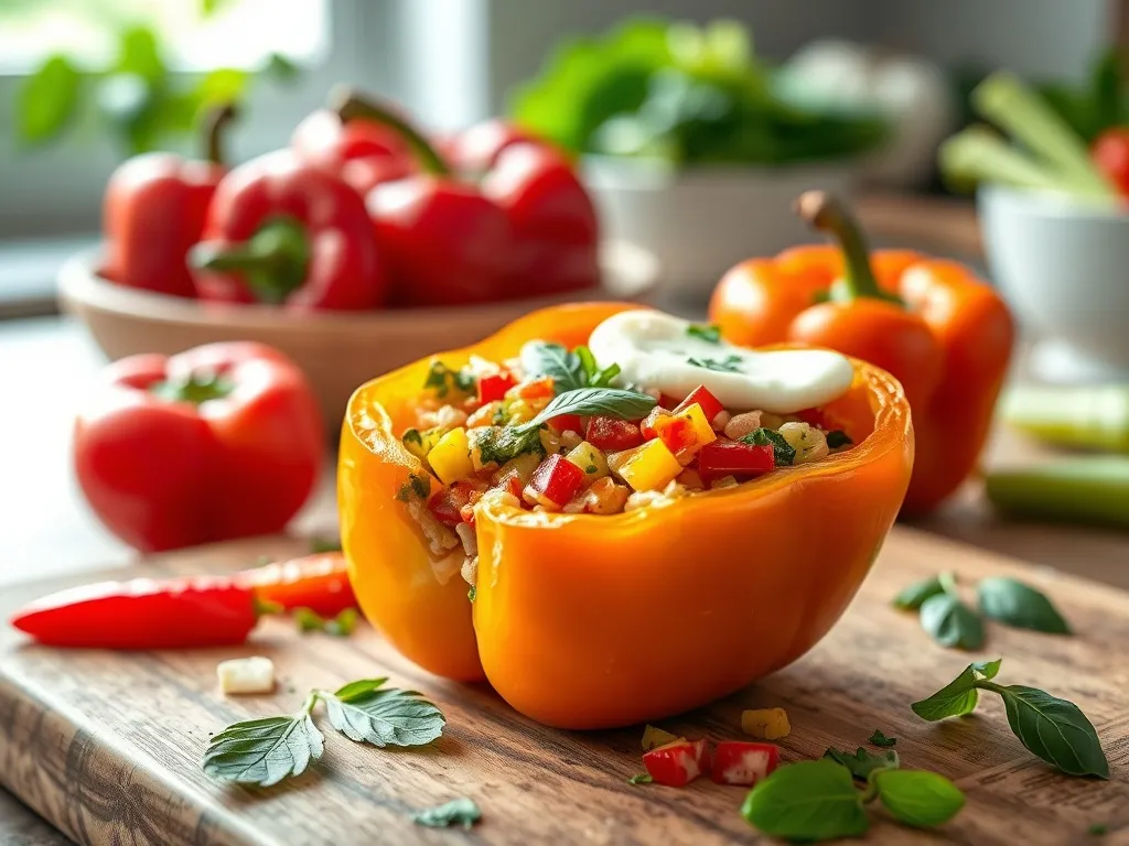 Przepis na paprykę faszerowaną warzywami i mozzarellą