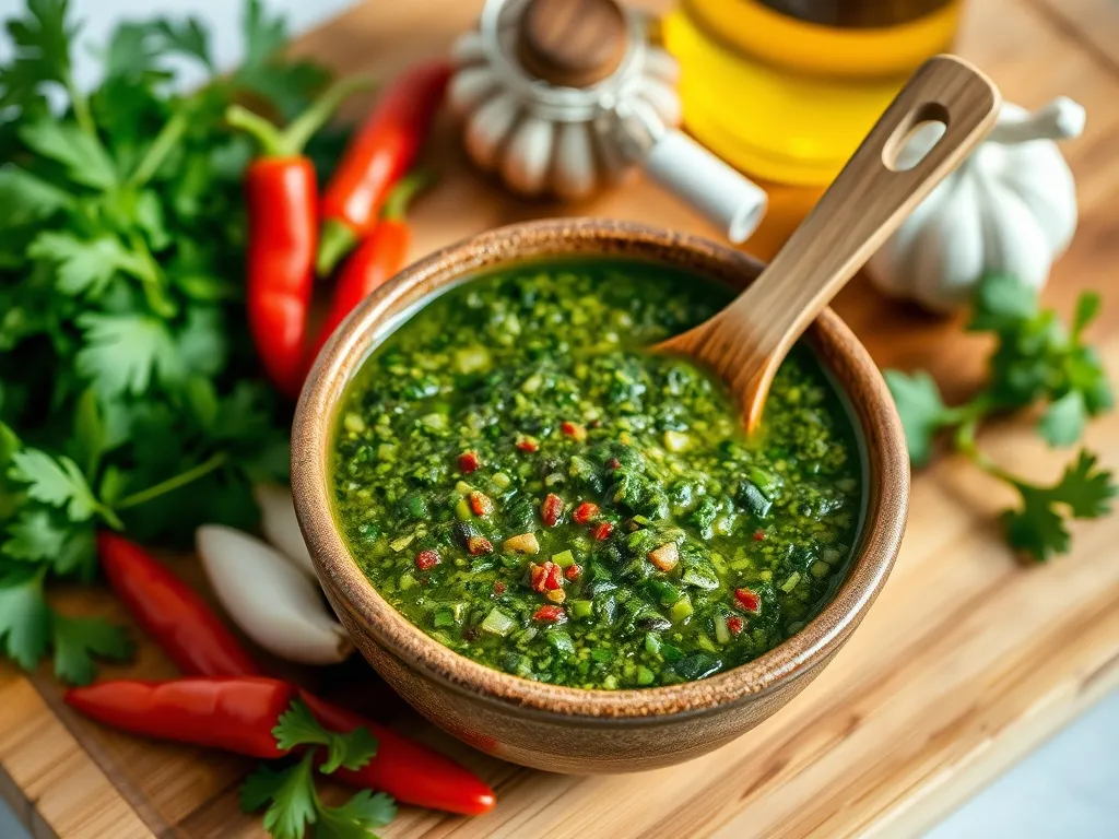 Pikantne chimichurri – argentyński zielony sos z nutą chili